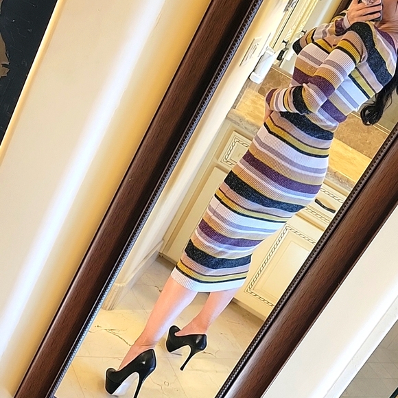Chaser Veda Striped Multicolor Long Sleeve Sweater Dress w/ Sparkle, S - Picture 7 of 16